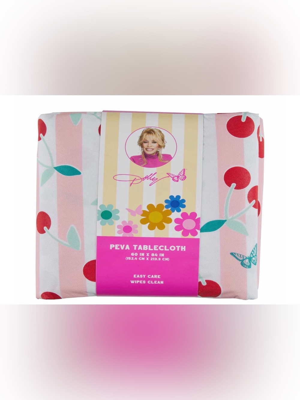 Dolly Parton tablecloth NWT 60 x 84“
Dolly Parton Cherry Table cloth wipes clean
